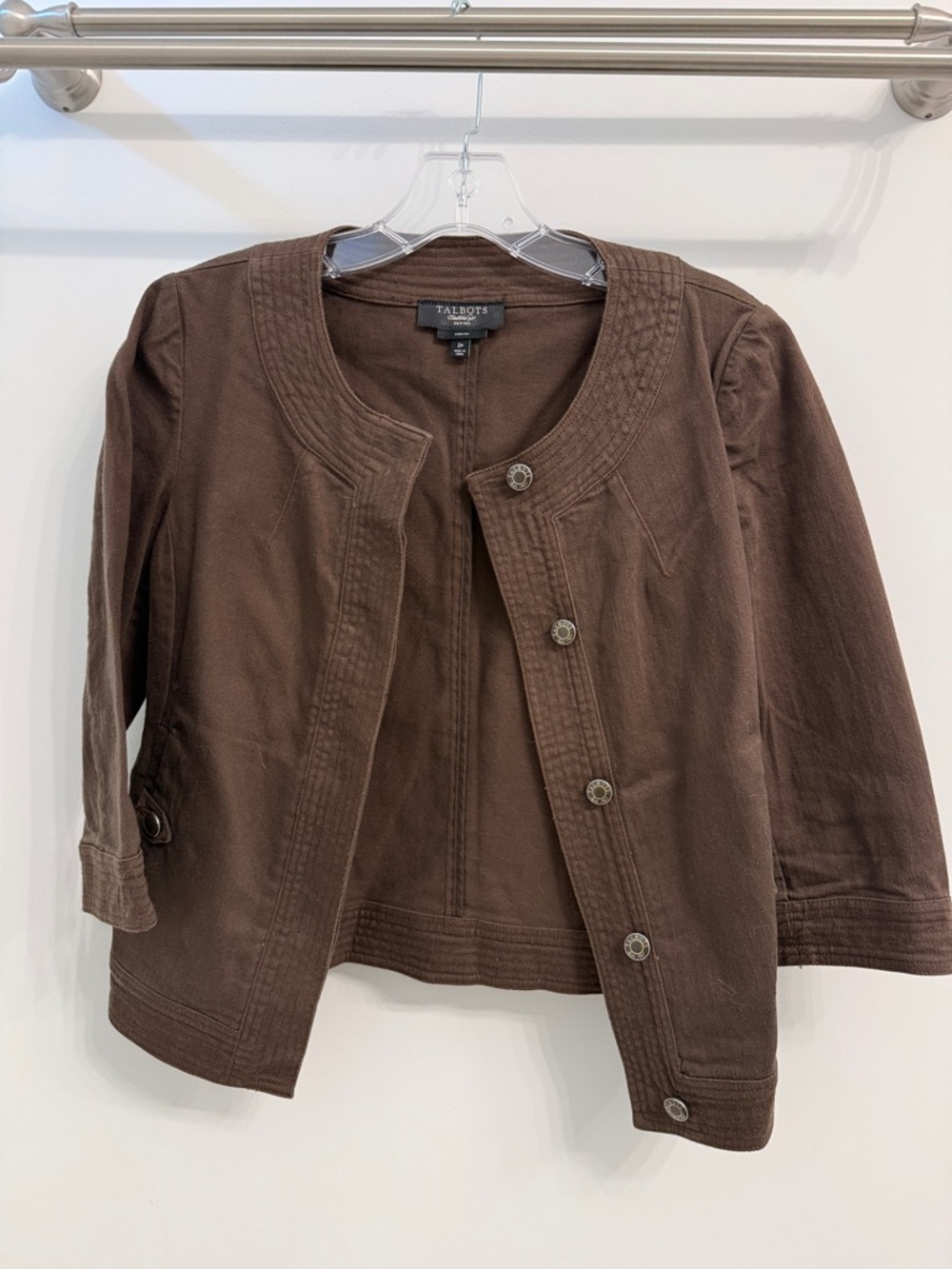 Talbots Brown Collarless Button-Front Jacket